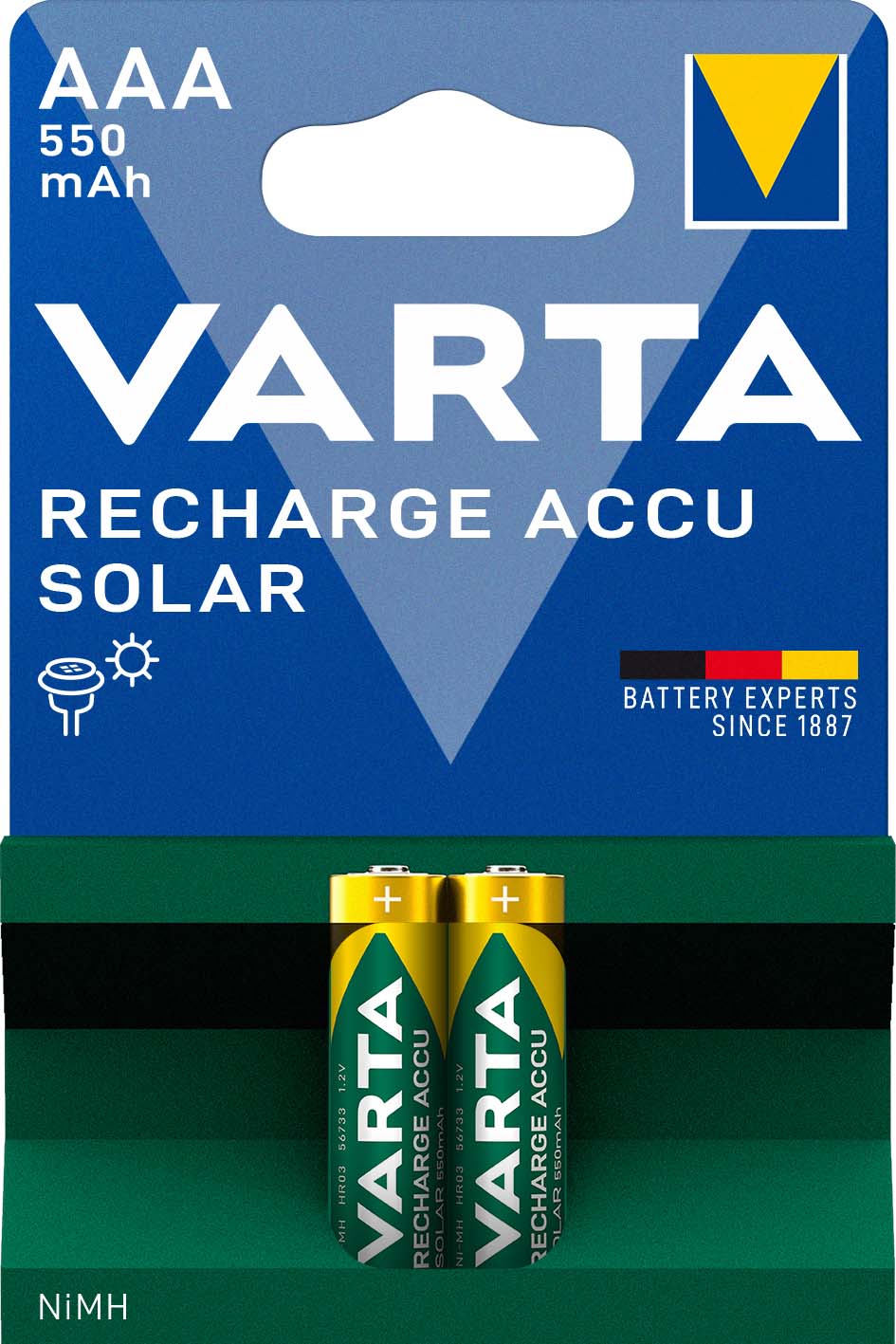 Varta Cons.Varta 56733 Bli.2 Recharge Accu Solar AAA 1,2V/550mAh/NiMH