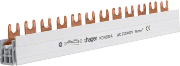 Hager KDN380A Phasenschiene 3p,16qmm,12mod,Gabel