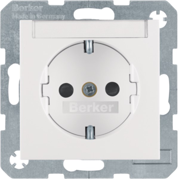Berker 47498989 SCHUKO-Steckdose pws/gl m.Beschriftungsfeld