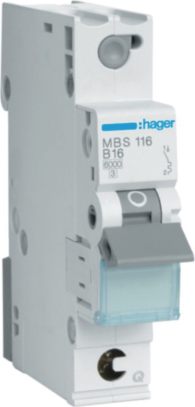 Hager MBS116 Leitungsschutzschalter 1p. B-16A,6kA,1M QC