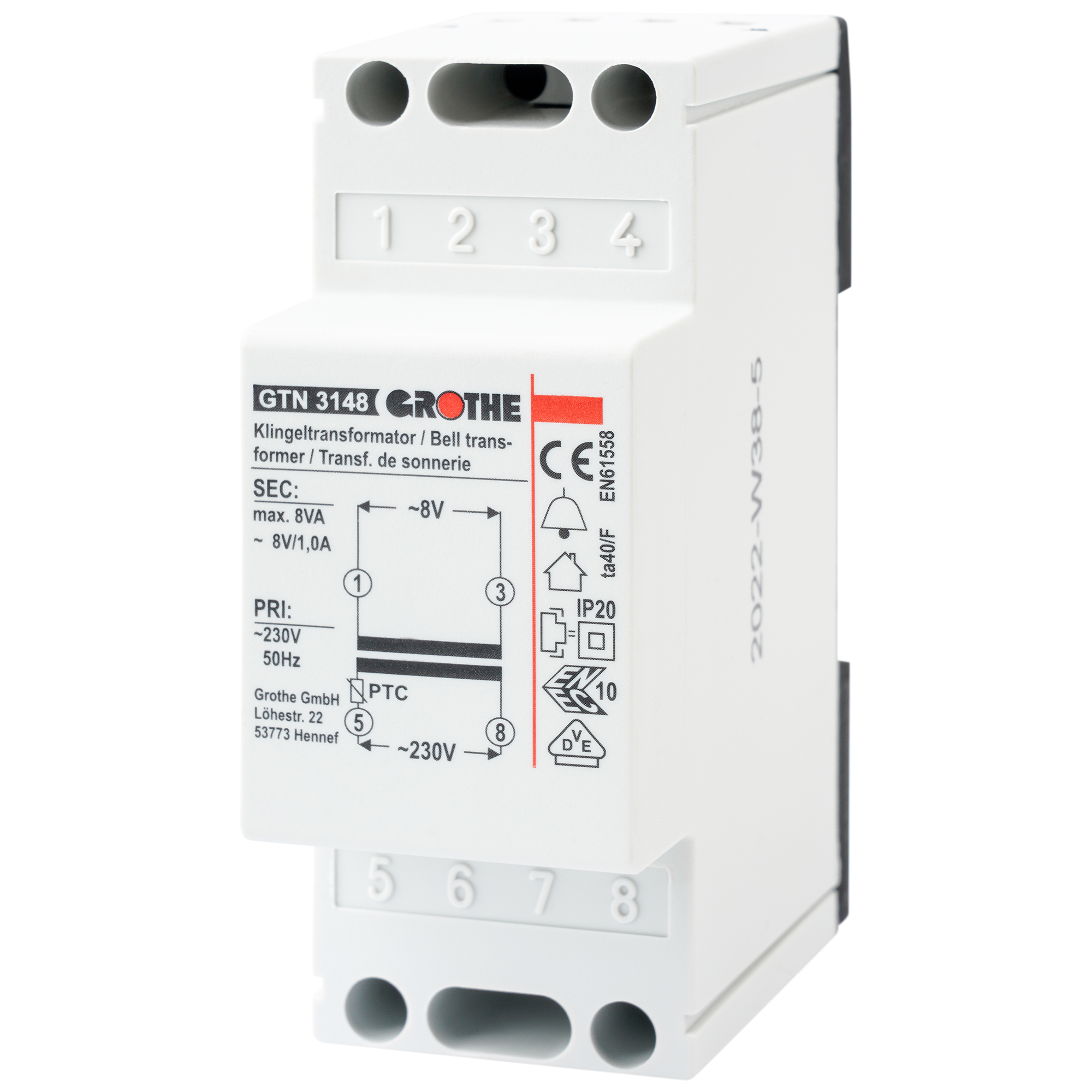 Grothe GTN 3148 Klingeltransformator 8VAC 1A