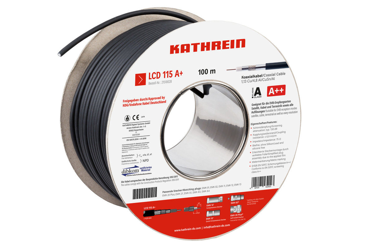 Kathrein LCD115A+/100m Cca Koaxialkabel 130 dB, A+
