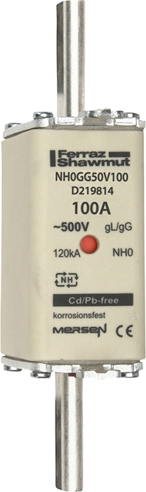 Mersen NH0GG50V100 NH-Sicherungseinsatz SF Gr.0 gG 100A/500V KM