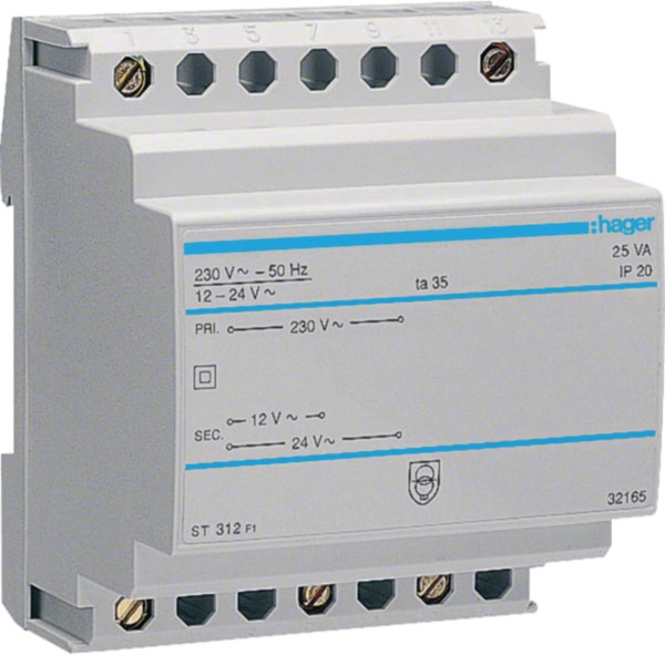 Hager ST312 Sicherheitstrafo 12V/2,08Ao.24V/1,04A