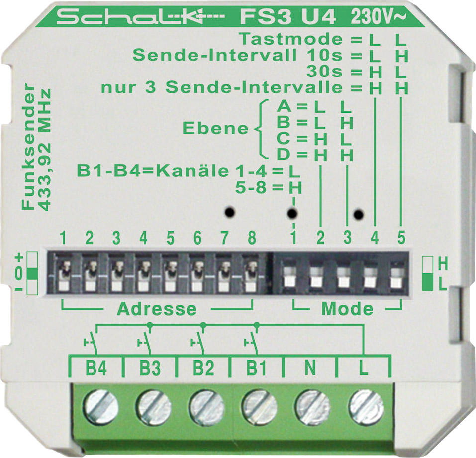 Schalk FS3 U4 (230V AC) Funk-Sender UP 4-Kanal
