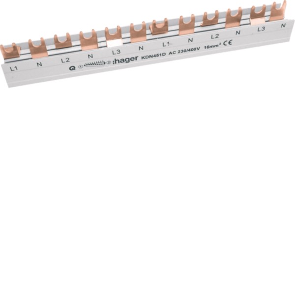 Hager KDN451D Phasenschiene 4p,16qmm,12mod,Gabel