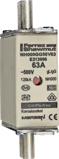 Mersen NH000GG50V63 NH-Sicherungseinsatz SF Gr.000 gG 63A/500VKM
