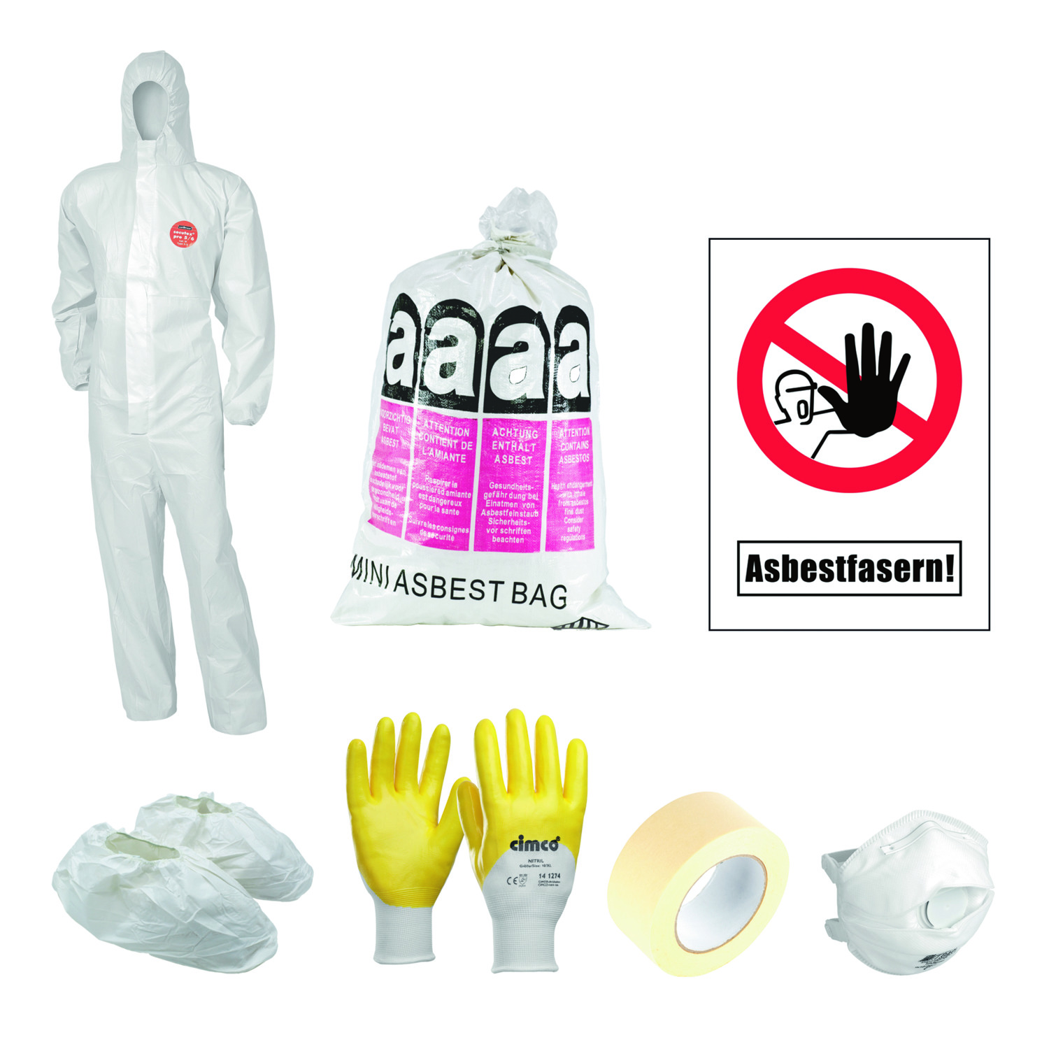 Cimco Werkzeuge 145080 Asbest Tages-Set easy L 15tlg. Warnaufkleber