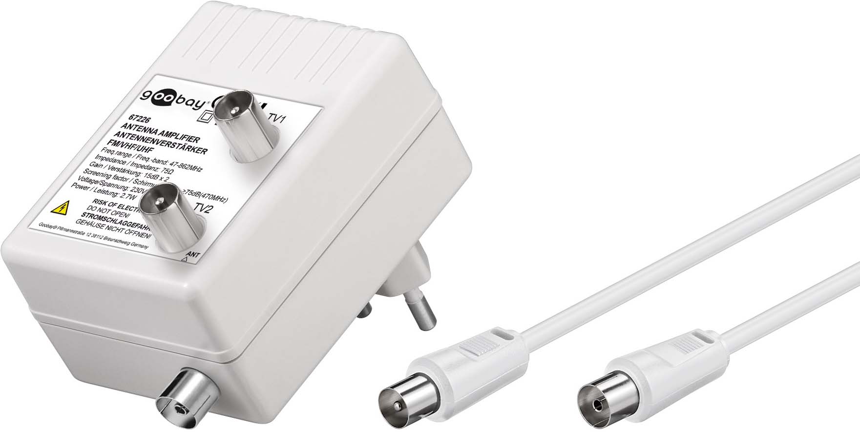 Goobay 67226 Zweigeräte-Antennenverstär DVB-T/DVB-T2/DVB-C