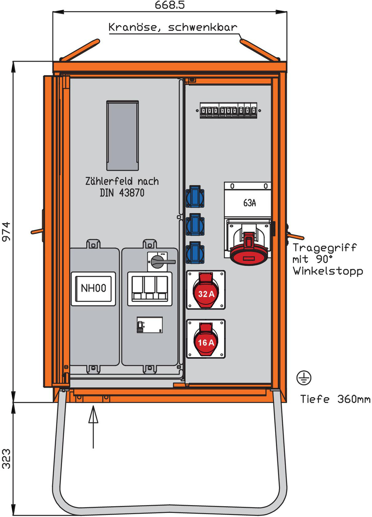Walther Werke WAV0160R1 Anschlussverteilerschrank 44kVA m.Zählerplatz