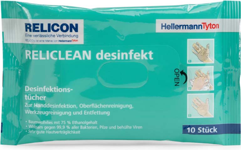 HellermannTyton RELides-CO-WH (VE10) Feuchttücher Reliclean
