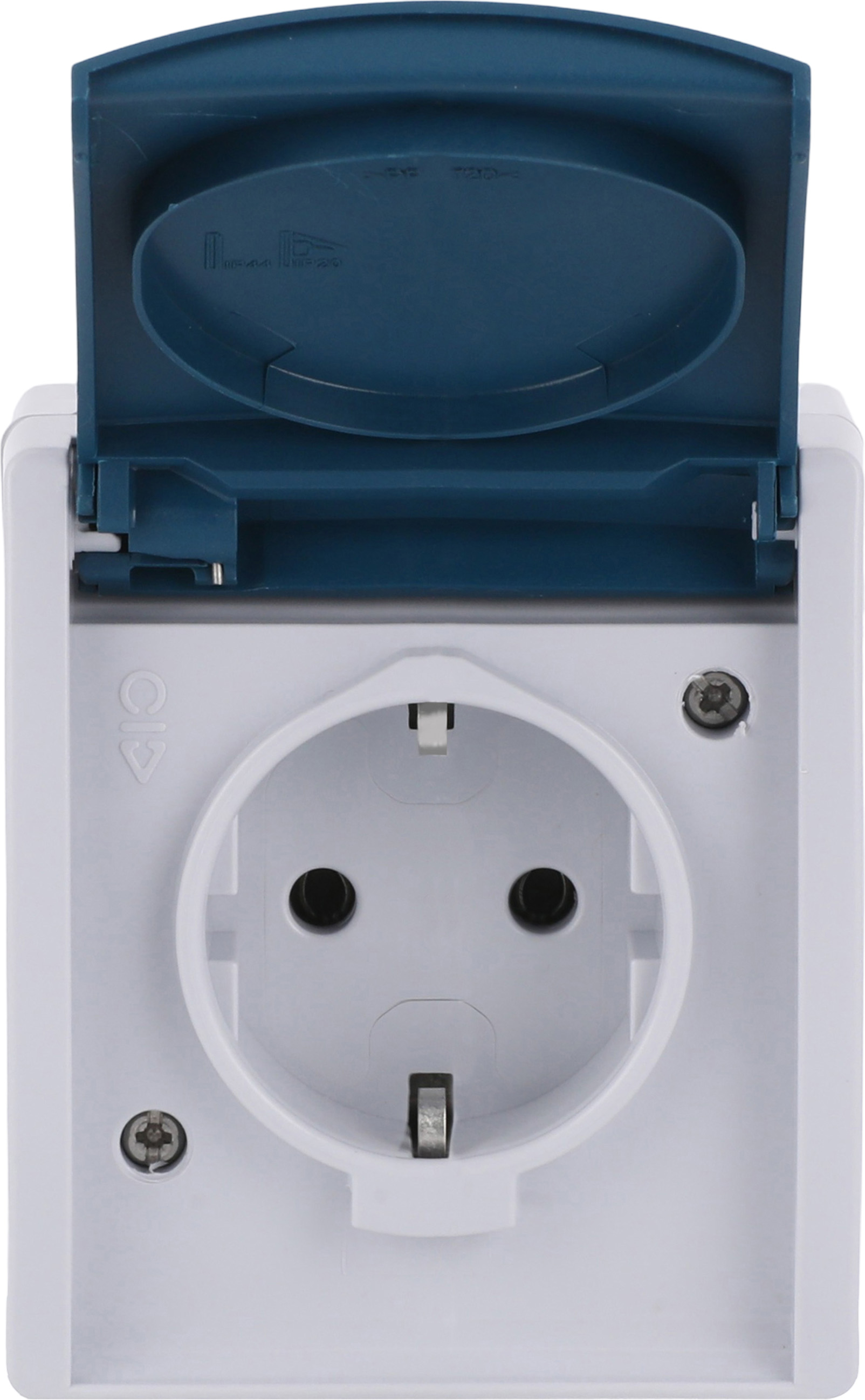 Busch-Jaeger 20 EW-53 Schuko-Steckdose gr/blgn AP, m.Klappdeckel