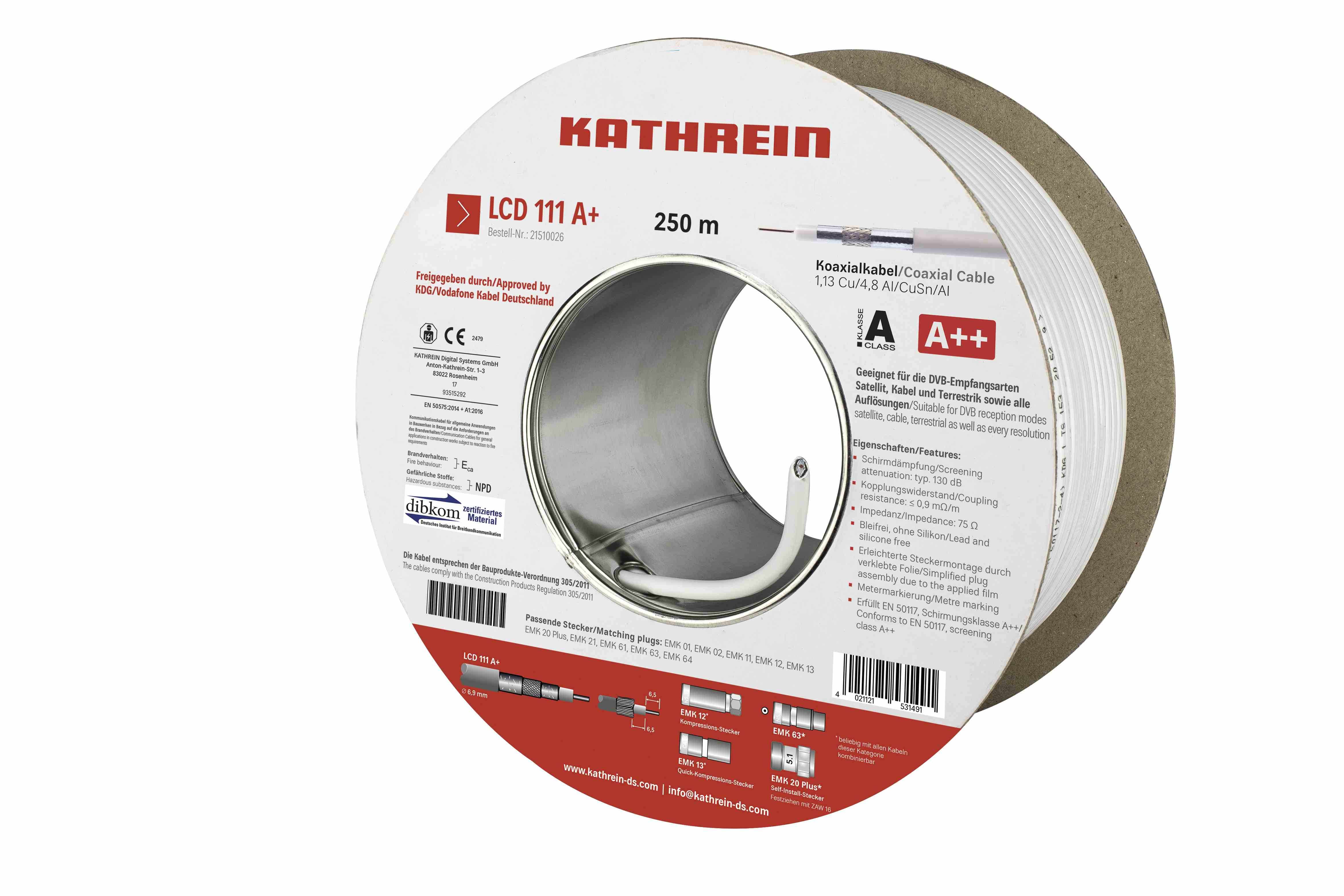 Kathrein LCD 111 A+/250m Eca Koaxialkabel 130 dB, A+