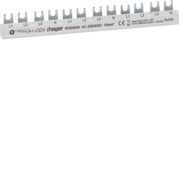 Hager KDS463A Phasenschiene 12 Module 63A L1L2L3N-L1L2L3N