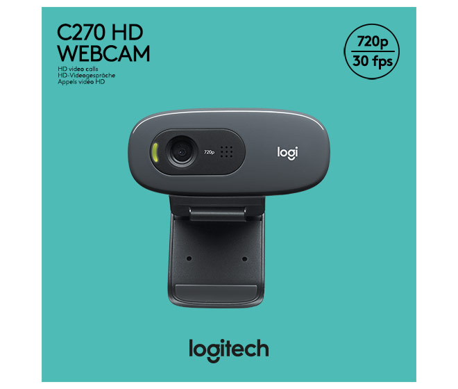 Logitech C270 Webcam USB 3MP HD, sw, Retail