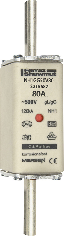 Mersen NH1GG50V80 NH-Sicherungseinsatz SF Gr.1 gG 80A/500V KM