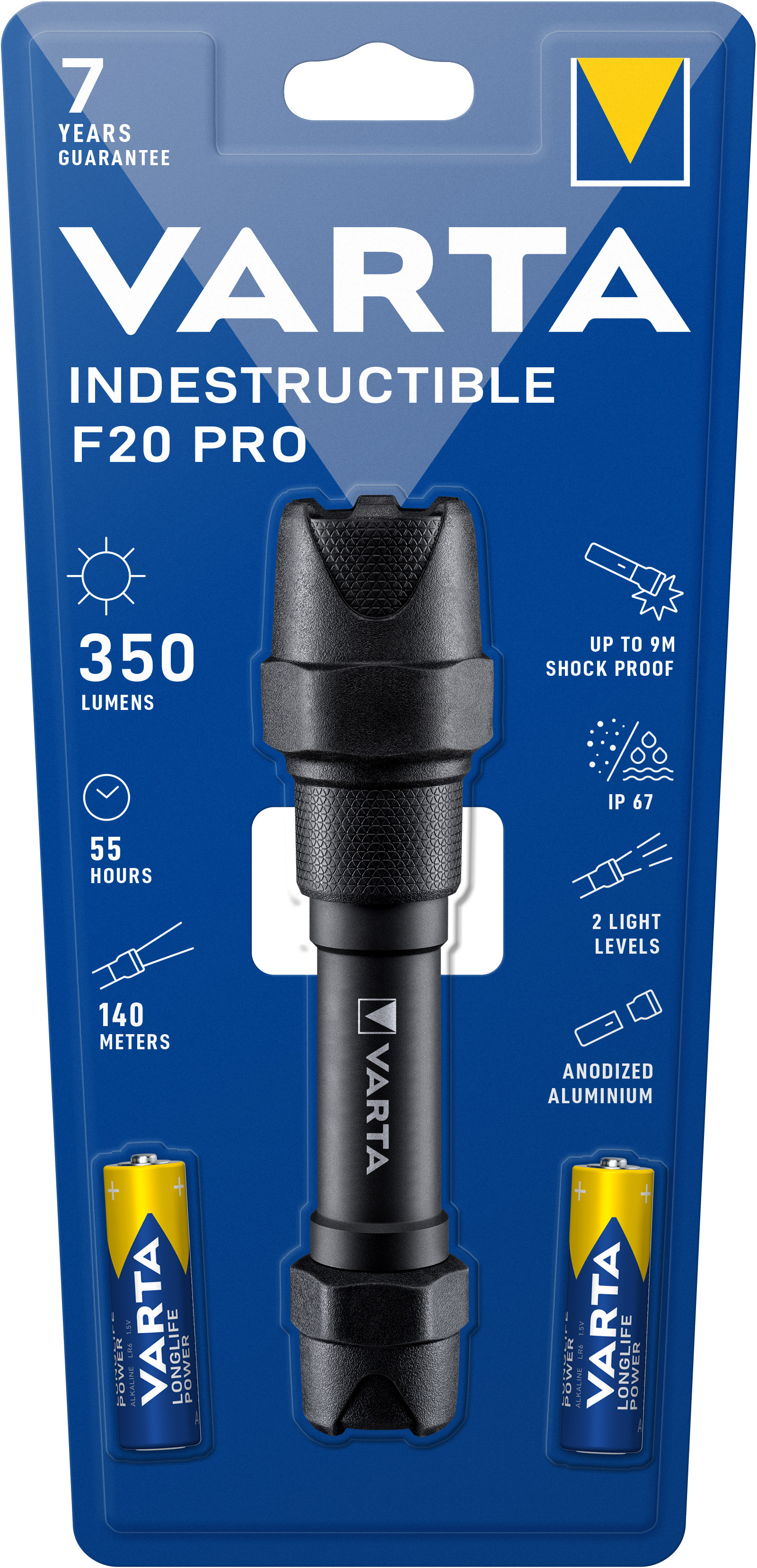 Varta Cons.Varta IndestructibleF20Pro LED-Taschenlampe F20 Pro 2AA m.Batt.