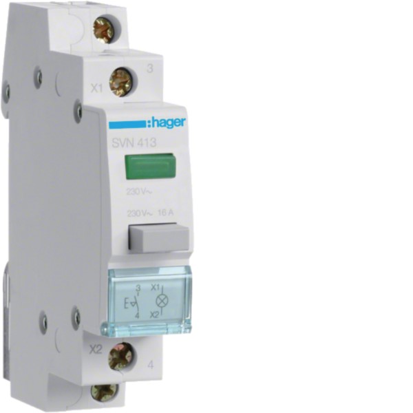 Hager SVN413 Druckschalter 1S grün,230V