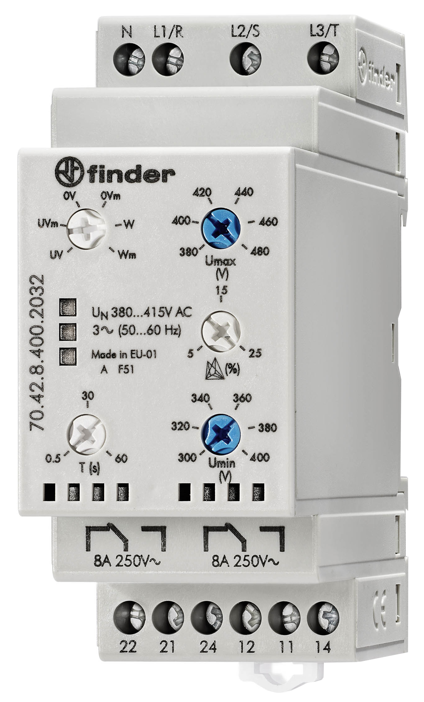 Finder 70.42.8.400.2032 Netzüberwachung 3-Phasen, 380-415VAC