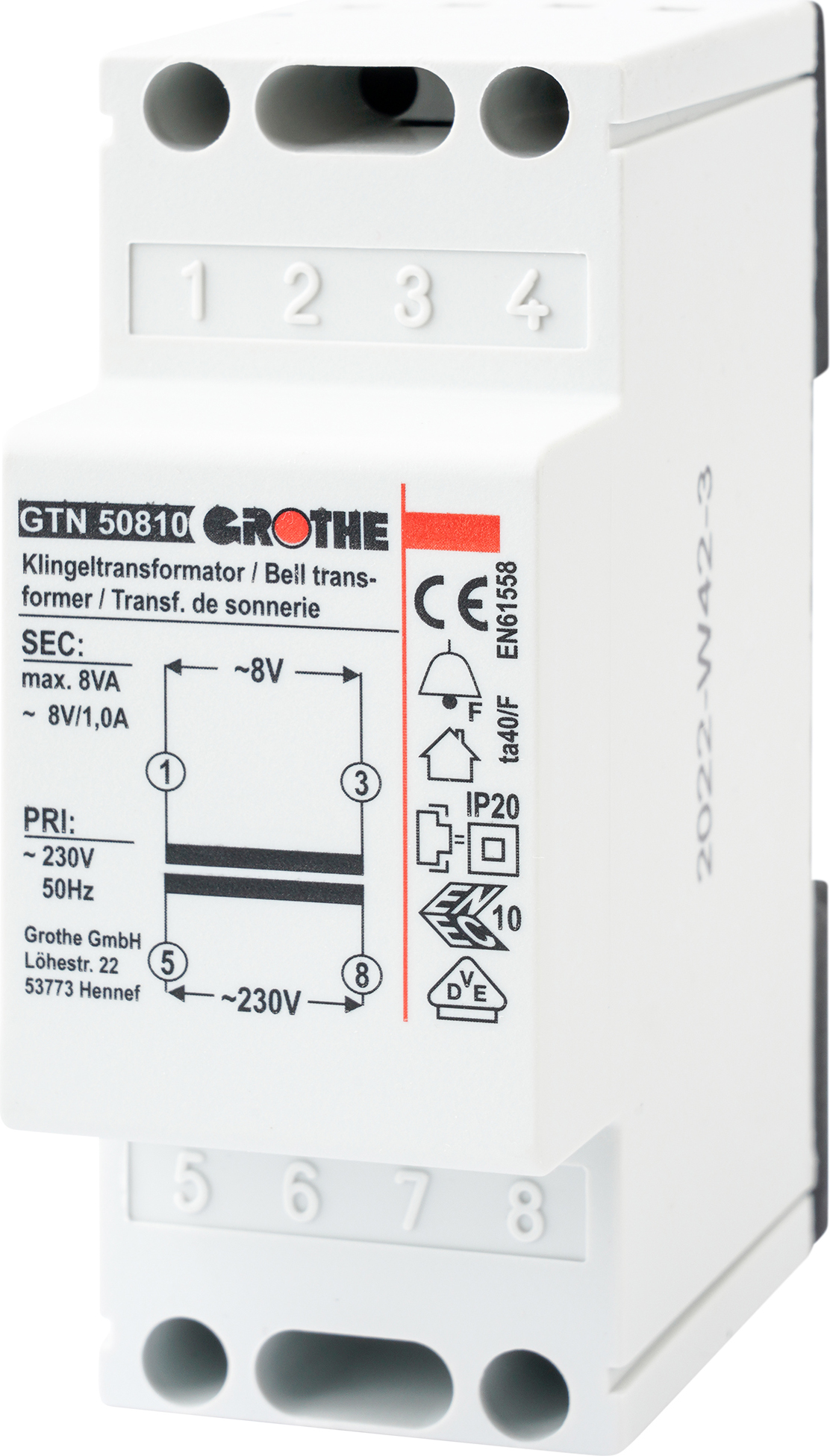 Grothe GTN 50810 Klingeltransformator 8VAC, 1,0A