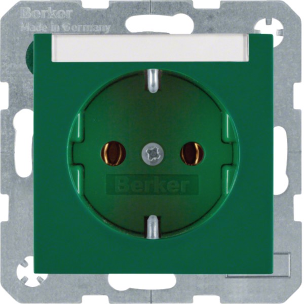 Berker 47508903 SCHUKO-Steckdose gn/gl m.Beschriftungsfeld