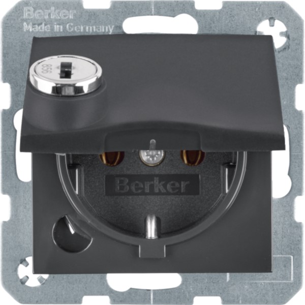 Berker 47631606 SCHUKO-Steckdose anth/mt Steckklemme, Schloss