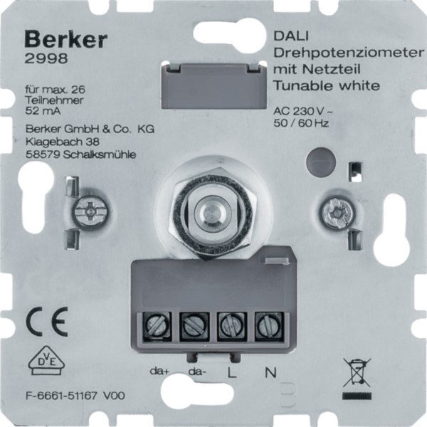 Berker 2998 DALI Drehpotenziometer Tunable wh m.Netzt.