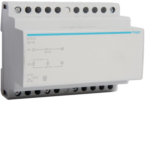 Hager ST315 Sicherheitstrafo 12V/5,25Ao.24V/2,63A