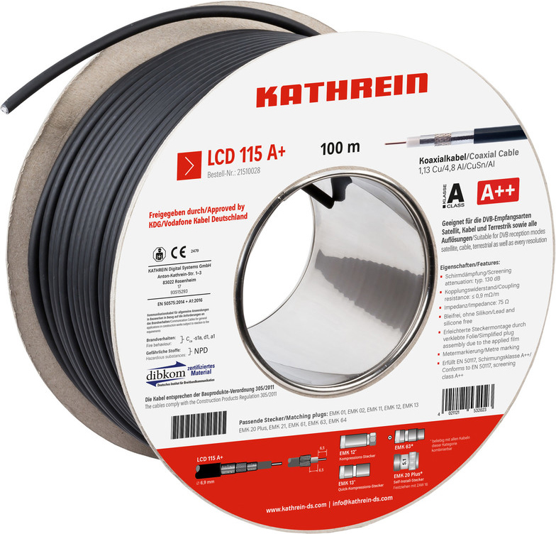 Kathrein LCD115A+/100m Cca Koaxialkabel 130 dB, A+