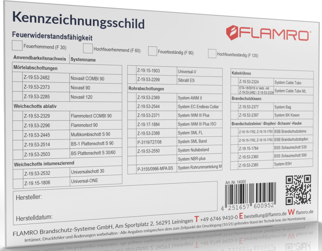 FLAMRO Brandschutz 14000 Kennzeichnungsschild universal