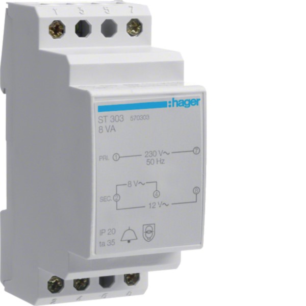 Hager ST303 Klingeltrafo 8V/1,0A-12V/0,67A