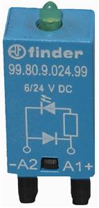 Finder 99.80.9.024.99 LED gn + Diode 6.. 24VDC f.Fas. 94.82/83/84