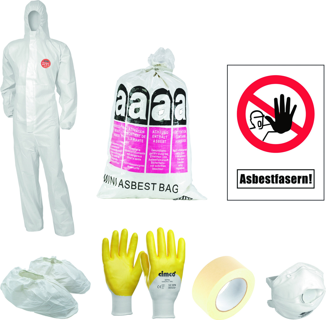 Cimco Werkzeuge 145081 Asbest Tages-Set easy XL 15tlg. Warnaufkleber