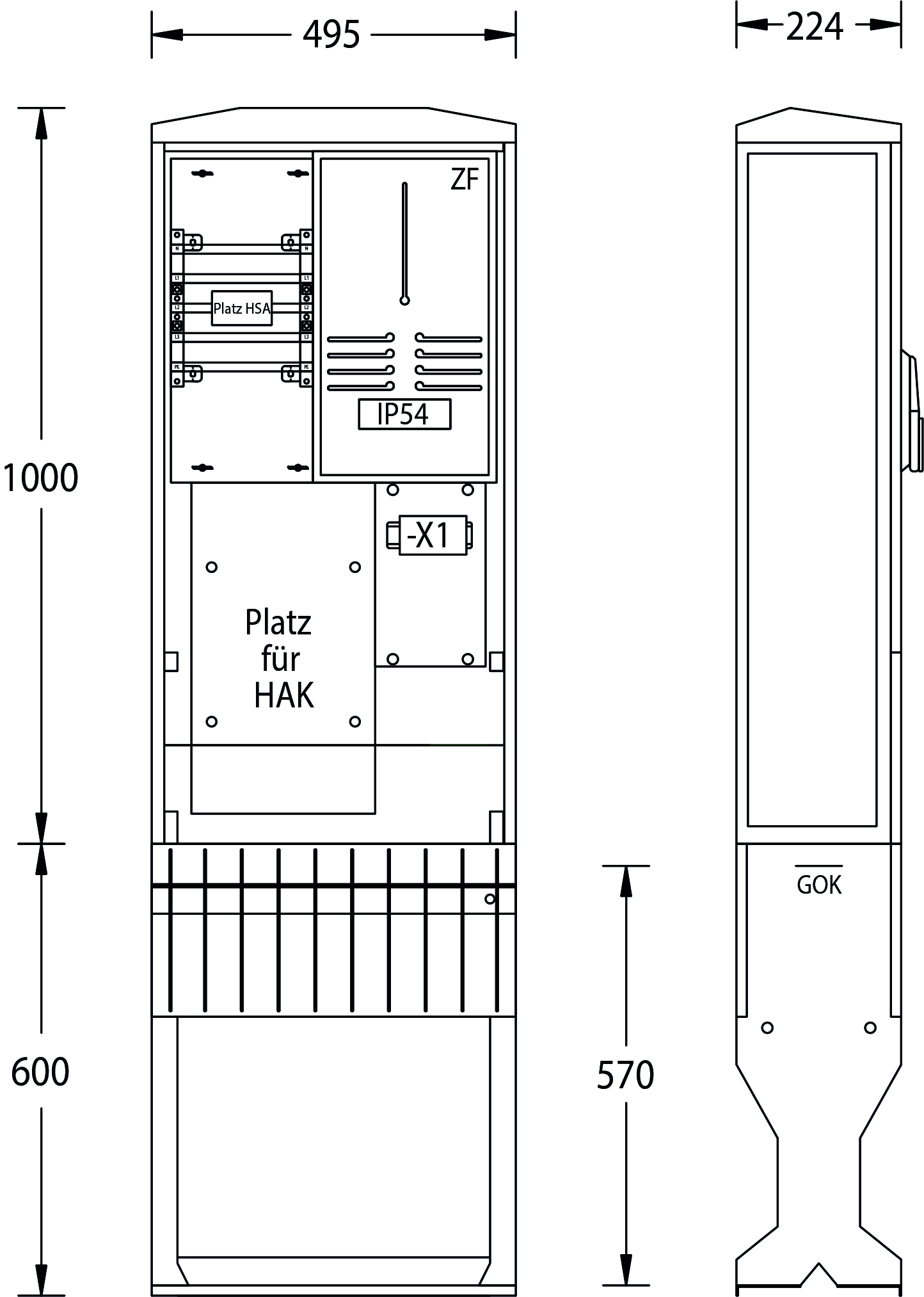 uesa ZAS-1-FL-S E.DIS AG Zähleranschlusssäule 1600x495x224mm