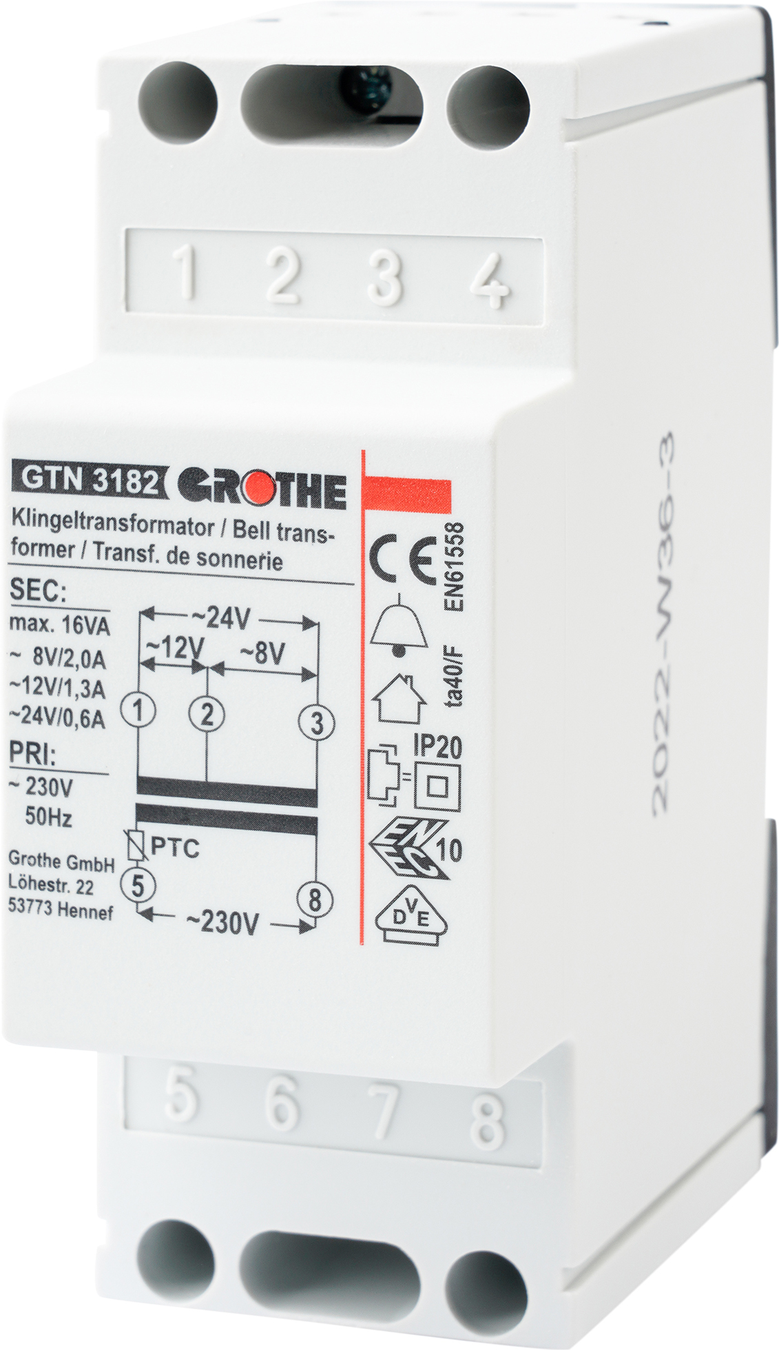 Grothe GTN 3182 Klingeltransformator 2,0/1,3/0,6A