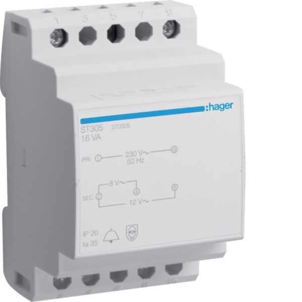 Hager ST305 Klingeltrafo 8V/2,0A-12V/1,33A